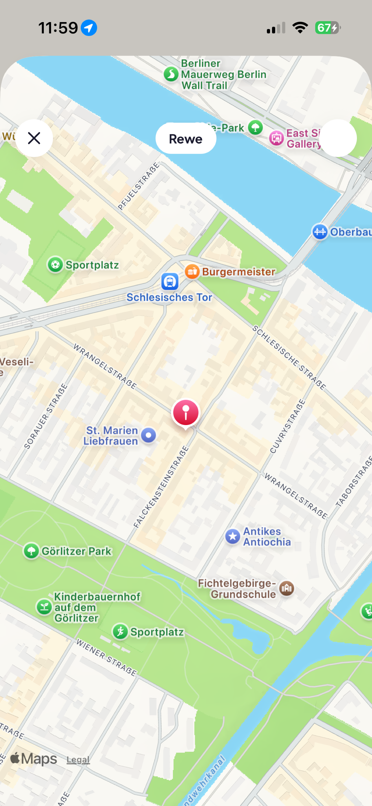 Pfandly store map showing nearby supermarkets that accept Pfandbons